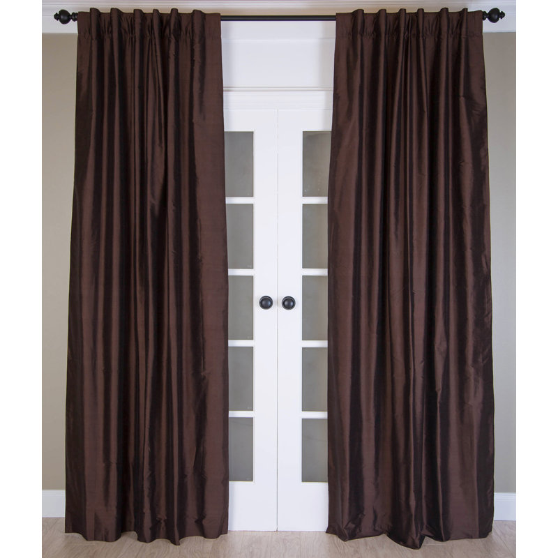 Solid Silk Room Darkening Curtain Single Panel, 51" W x 108" L, Dark Chocolate
