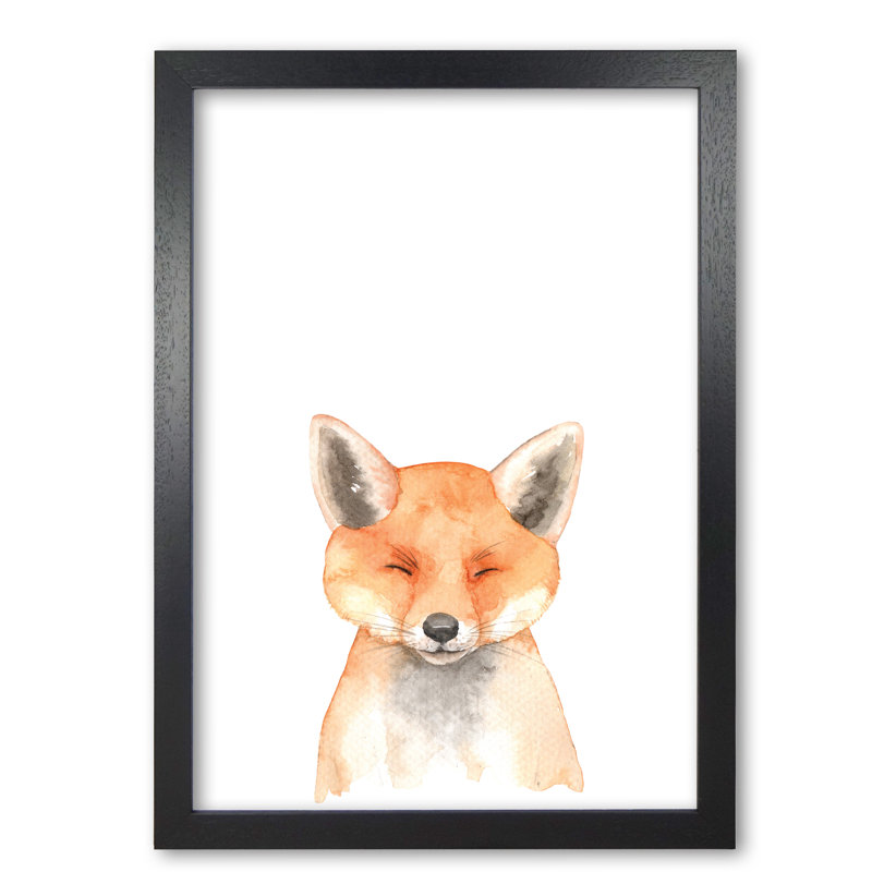 Forest Friends, Cute Fox - Painting, Black Grain Frame, 30 cm H x 21 cm W x 5 cm D