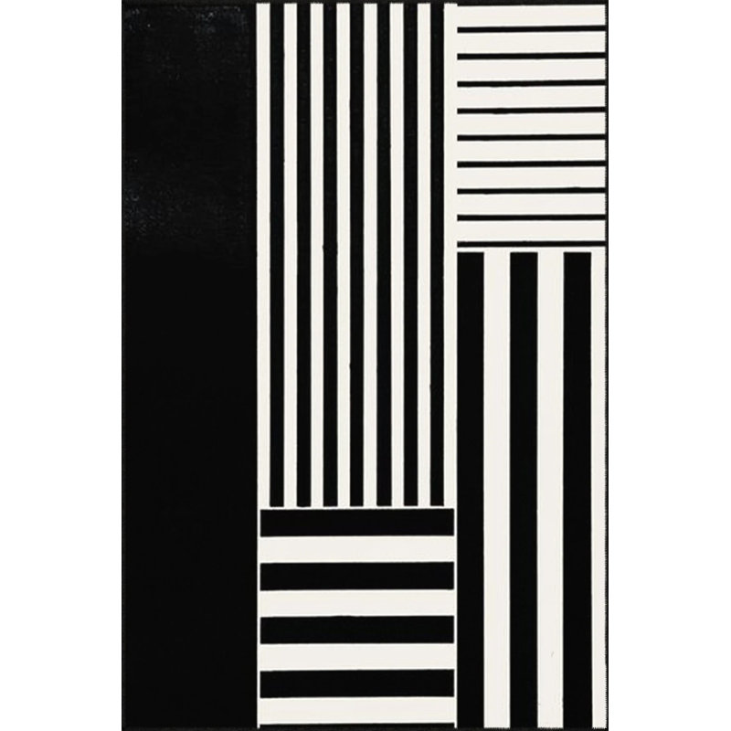 Tapis tissé à motif géométrique noir à motif géométrique moderne, Rectangle 2 pi 4 po x 4 pi
