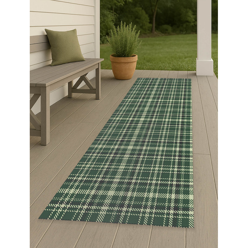 Rocky Tartan Non-Slip Outdoor Rug, Runner 2'6" x 8'