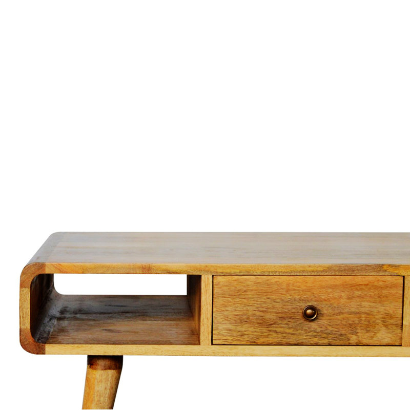 Versatile Design Wood Curved Console Table With Strong Legs, Tan