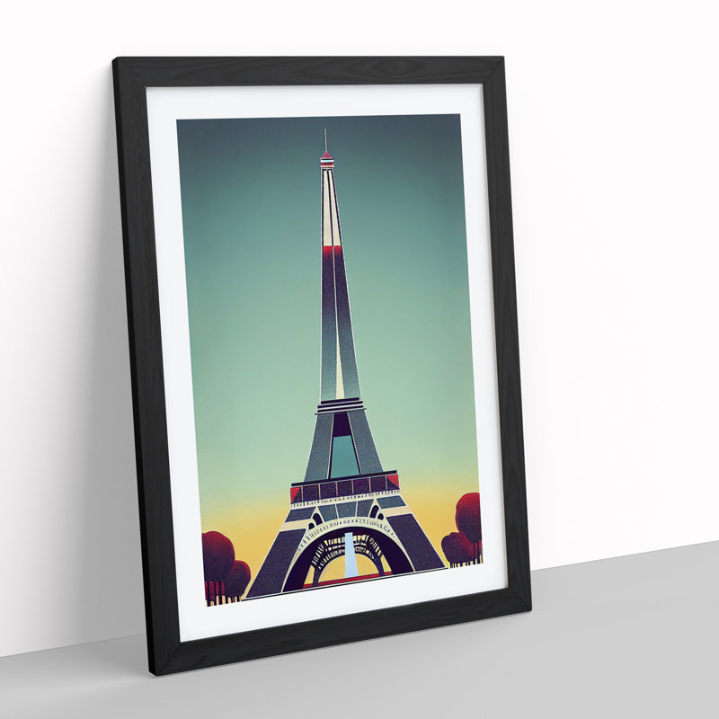 XV1022-712X Art Deco Eiffel Tower No.3 - Single Picture Frame Print, Black, 34cm H x 25cm W