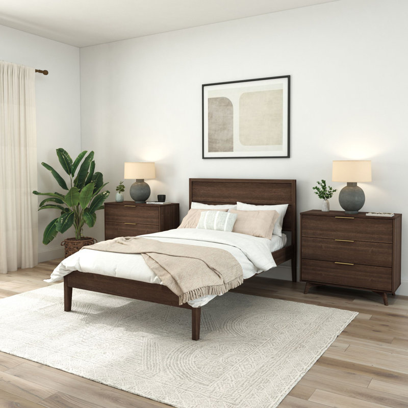 Lauritzen Solid Wood Panel Bed, Walnut, Full / Double