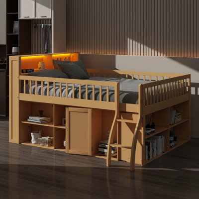 Loft Bed With Integrated Storage And Headboard Incorporating LED Lighting