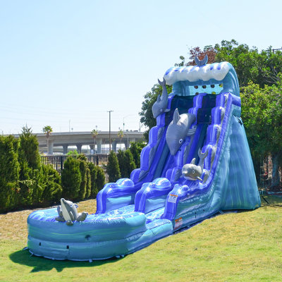 Dolphin 15' X 36' Inflatable Water Slide With Detachable Pool And Air Blower