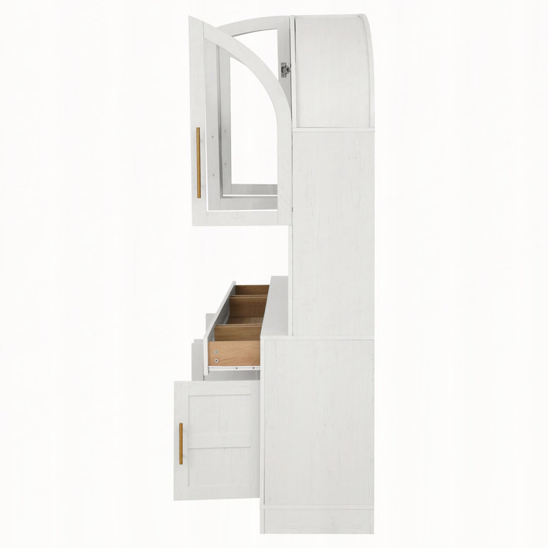 Grand garde-manger arqué avec DEL, station de charge et portes en verre, Blanc