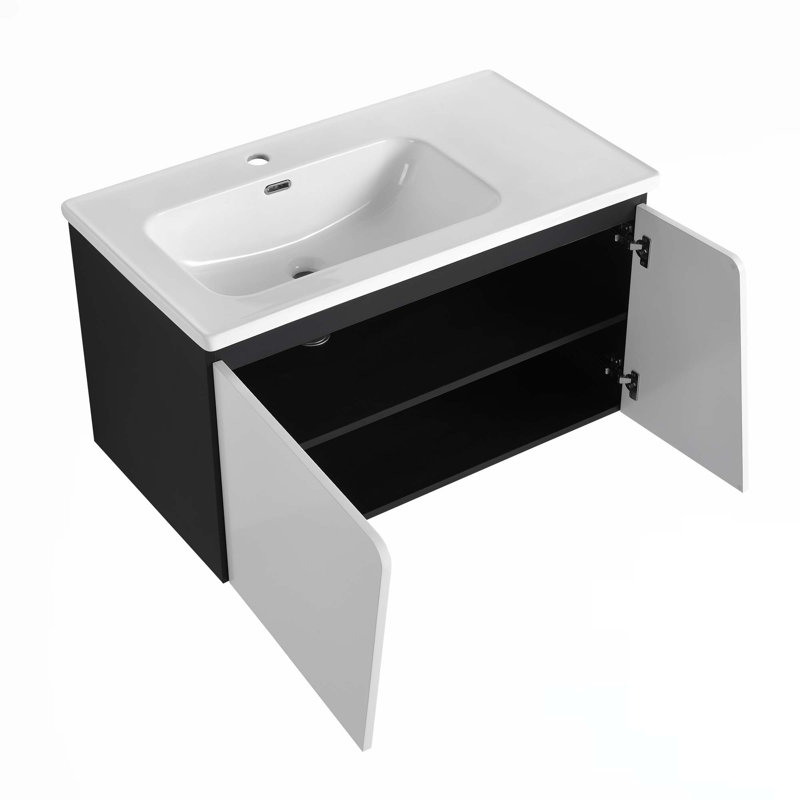 Meuble-lavabo flottant mural avec lavabo en céramique