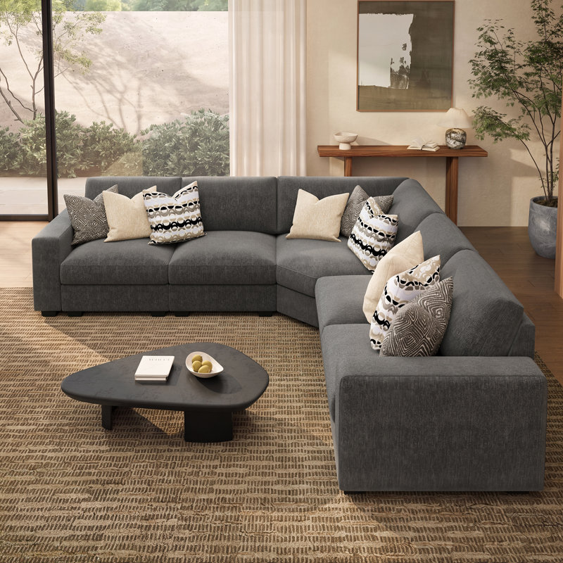 Canapé modulaire moderne en L, Gris chenille, H 35,4 po x l 100,5 po x P 100,5 po