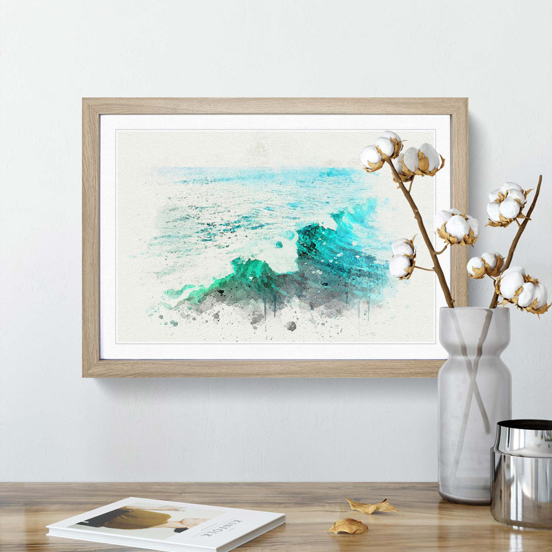 La Jolla in San Diego in Abstract - Picture Frame Graphic Art Print, Oak, 60cm H x 91cm W x 2cm D
