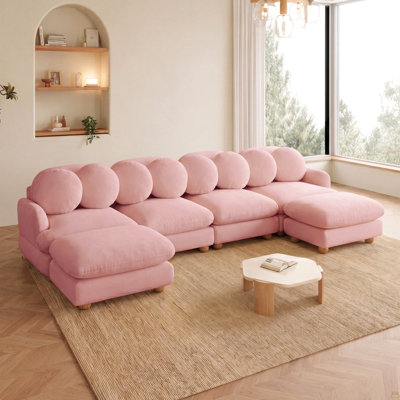 Grand canapé modulaire modulaire en chenille, canapé de siège profond de 6 places avec 8 coussins décoratifs, repose-pieds mobile, structure en bois massif pour le salon, la chambre à coucher et un appartement, vert