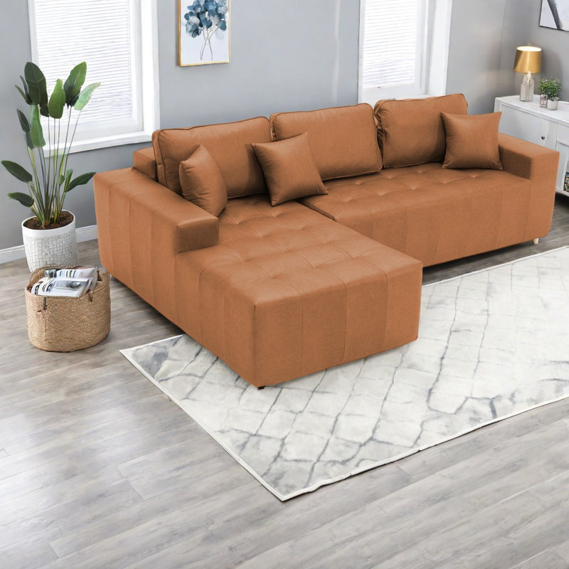 Canapé modulaire à compression en L en similicuir pour maison moderne