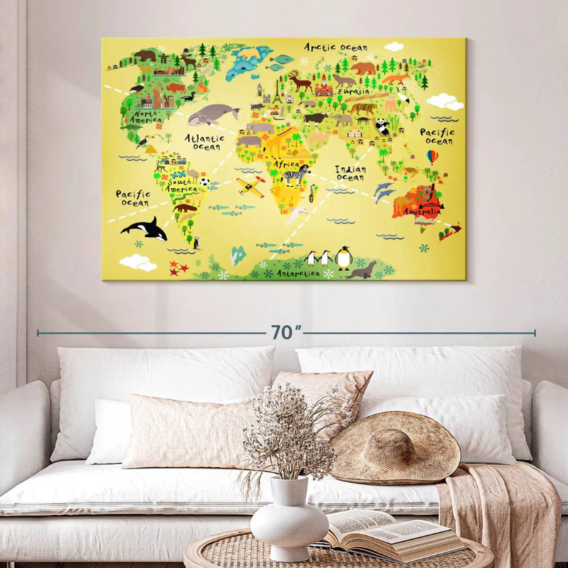 Keiri Educational Animal World Map, 34" H x 51" W