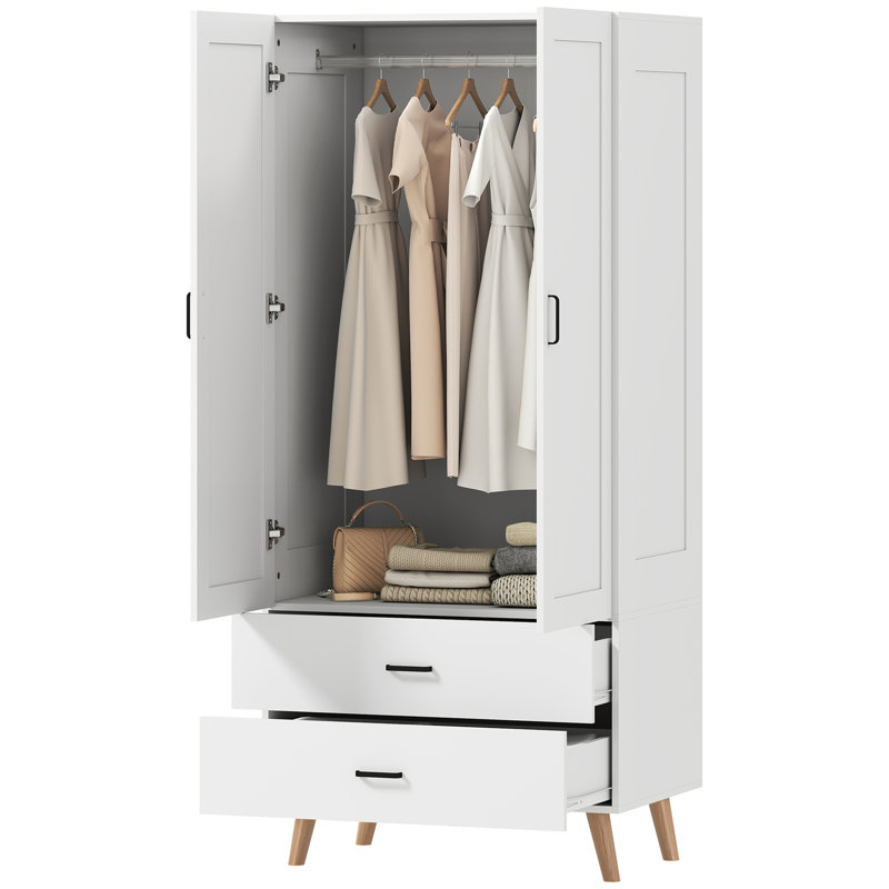 2-Door 2 Drawer Wardrobe Modern Bedroom Storage Solution for Clothes and Accessories