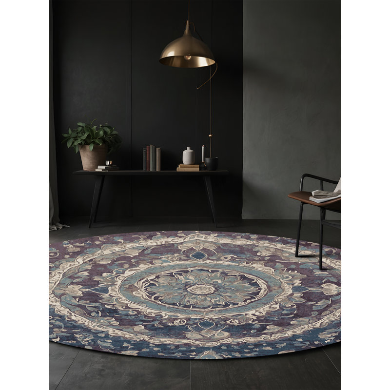 Tapis mauve lavable à la machine, Rond 8 pi