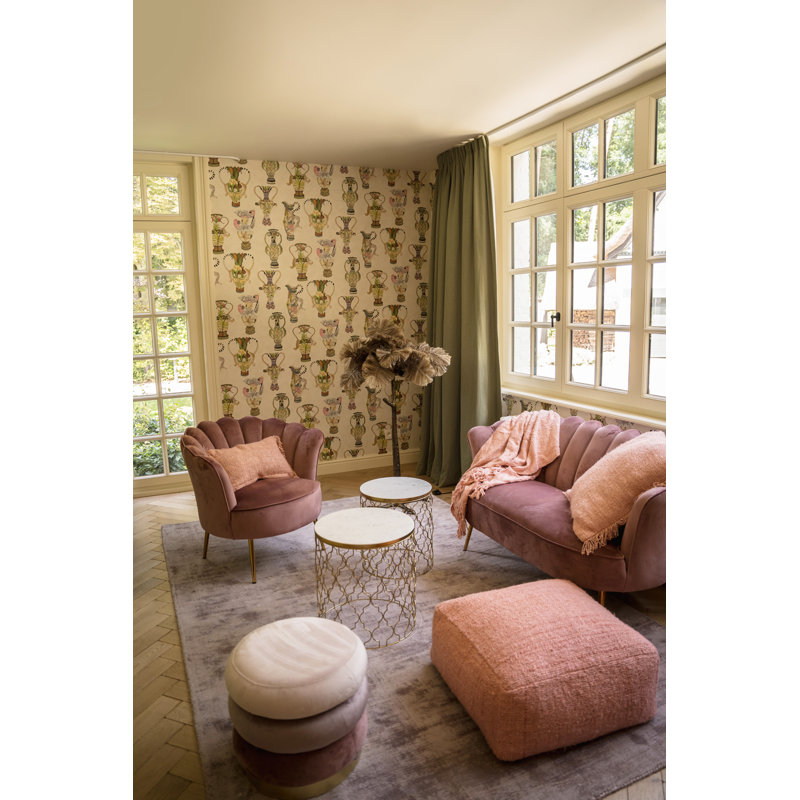 60 cm W Cotton Ottoman, Pink