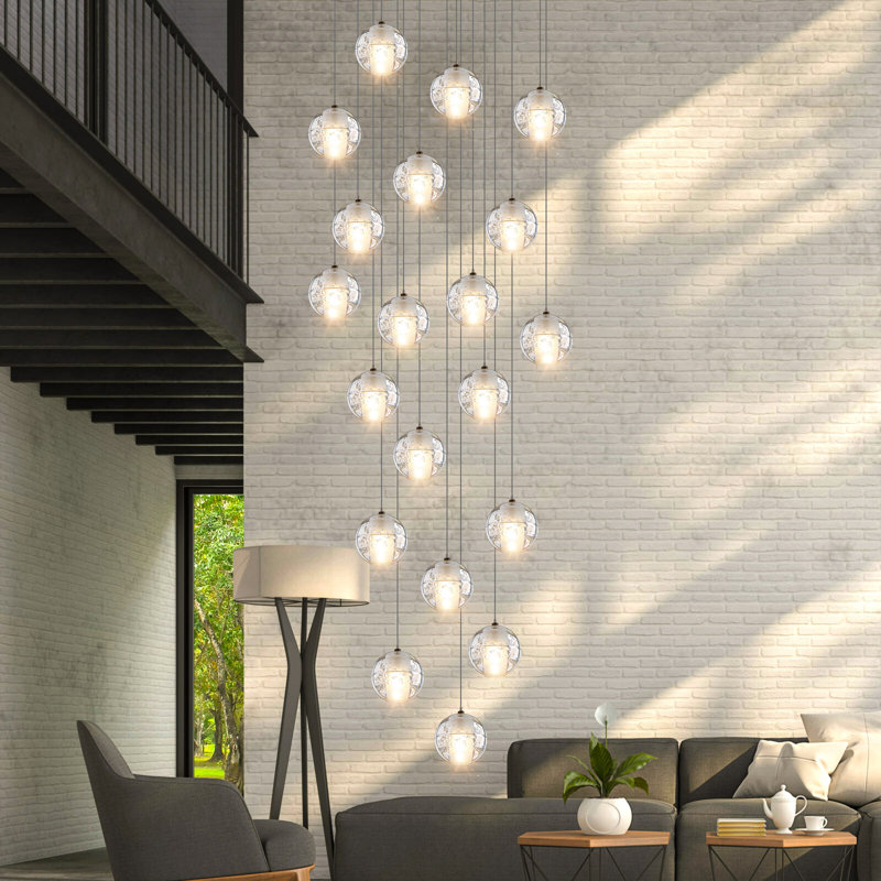 Lustre moderne 20 lumières noir cristal, Noir, 150" H X 23.6" W X 23.6" D
