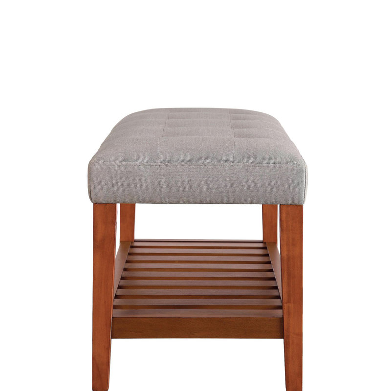 Charla Light Gray Fabric & Oak Finish Bench, Gray