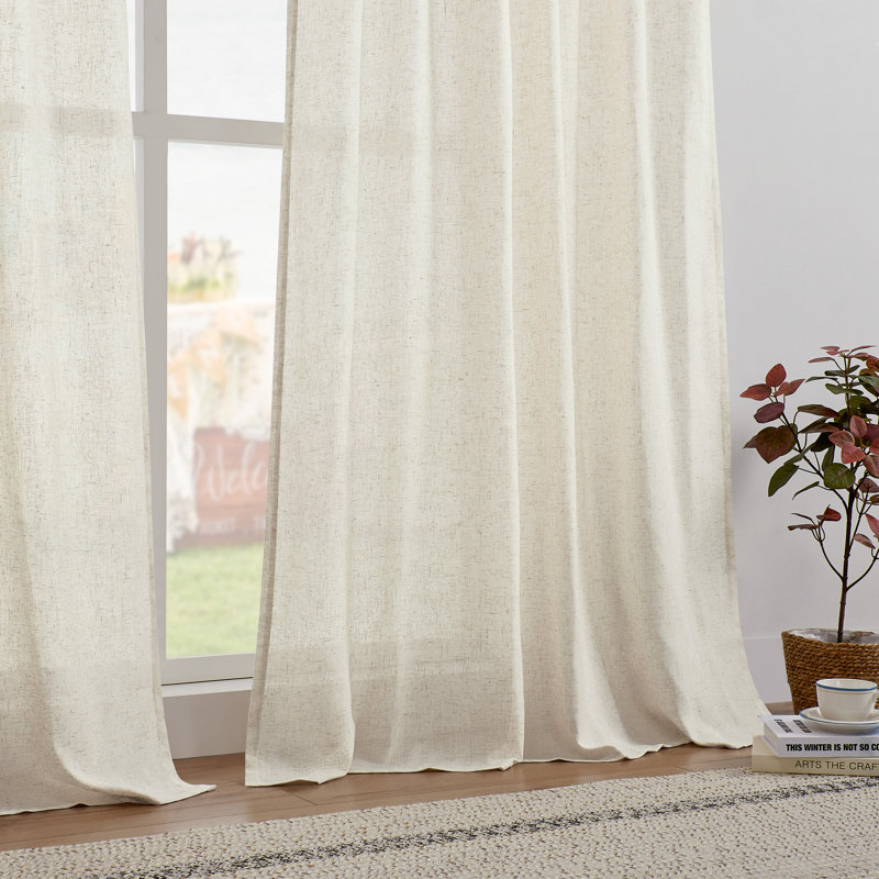 Carthamus Semi Sheer Back Tab Curtain Panel Pair(Set of 2), 52" W x 90" L, Natural