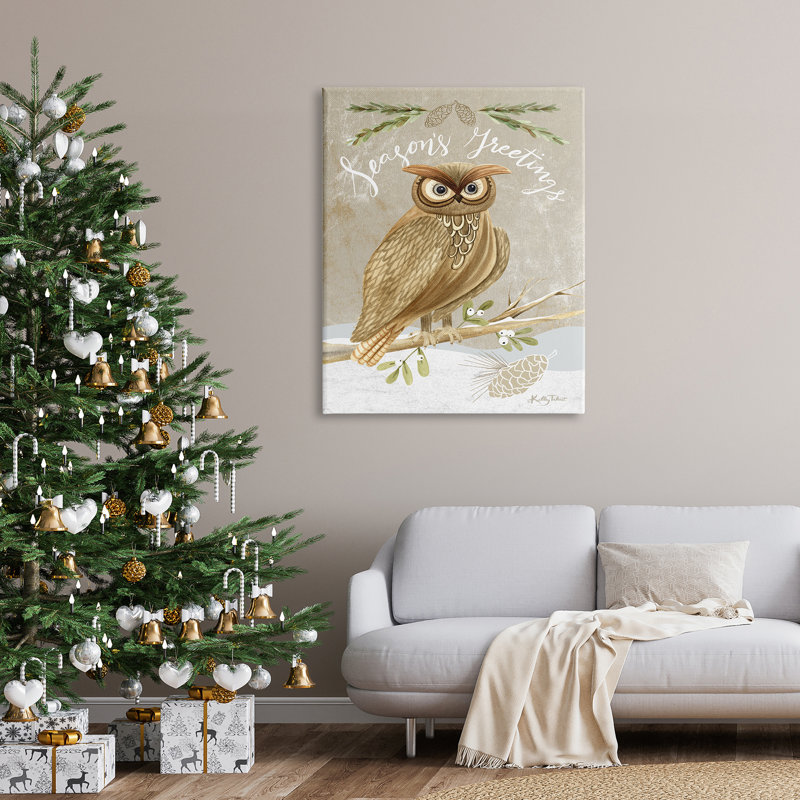 Season's Greetings Winter Snowscape Owl, Toile tendue, H 48 po x l 36 po x P 1,5 po