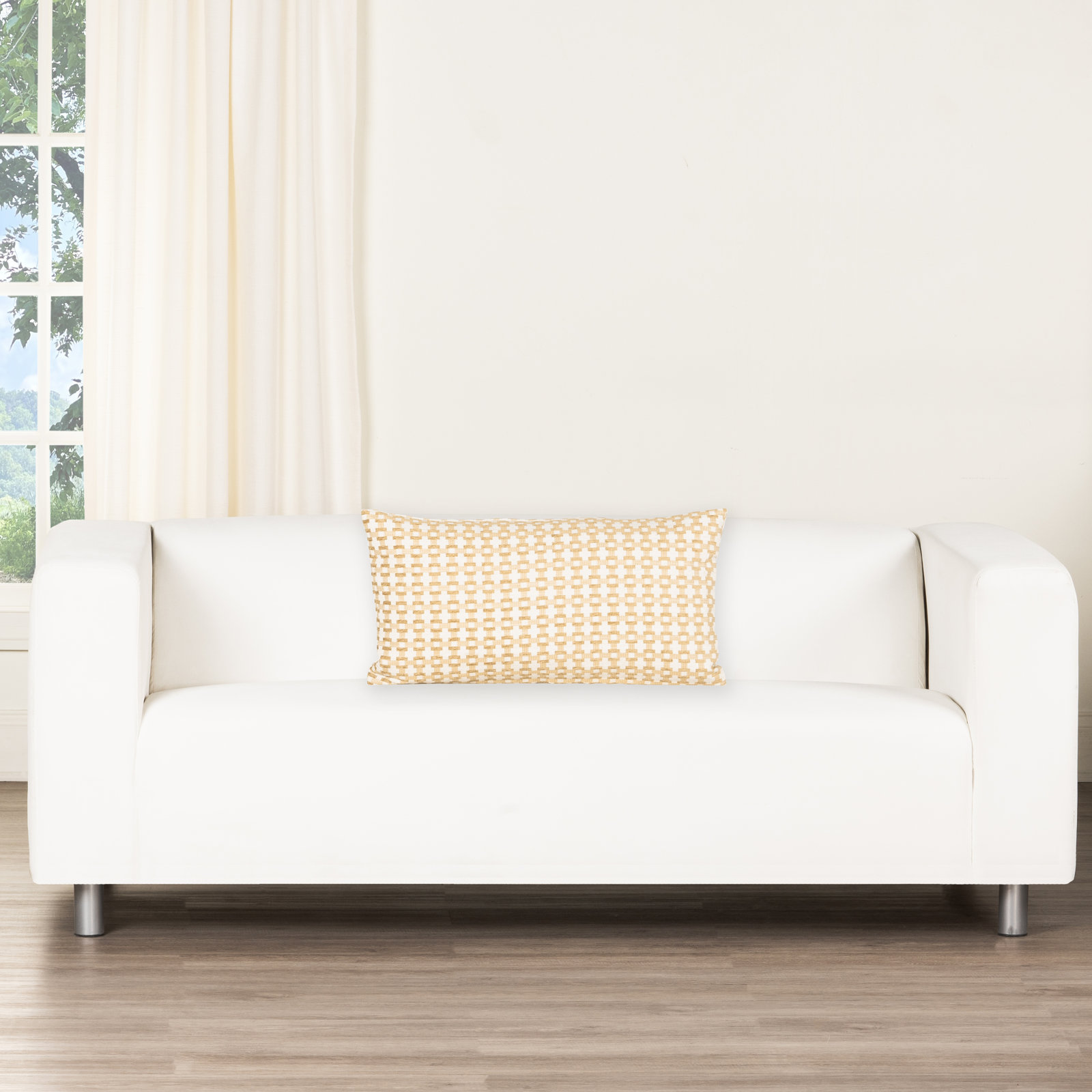 Birch Lane Stride Throw Pillow Lumbar, Yellow Geometric, Feather