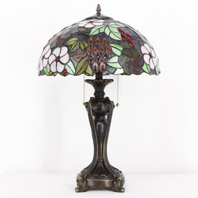 Tiffany Stained Glass Table Lamp 16X16X24 Inch Grape Style Desk Bedroom Living Room Antique Reading Light