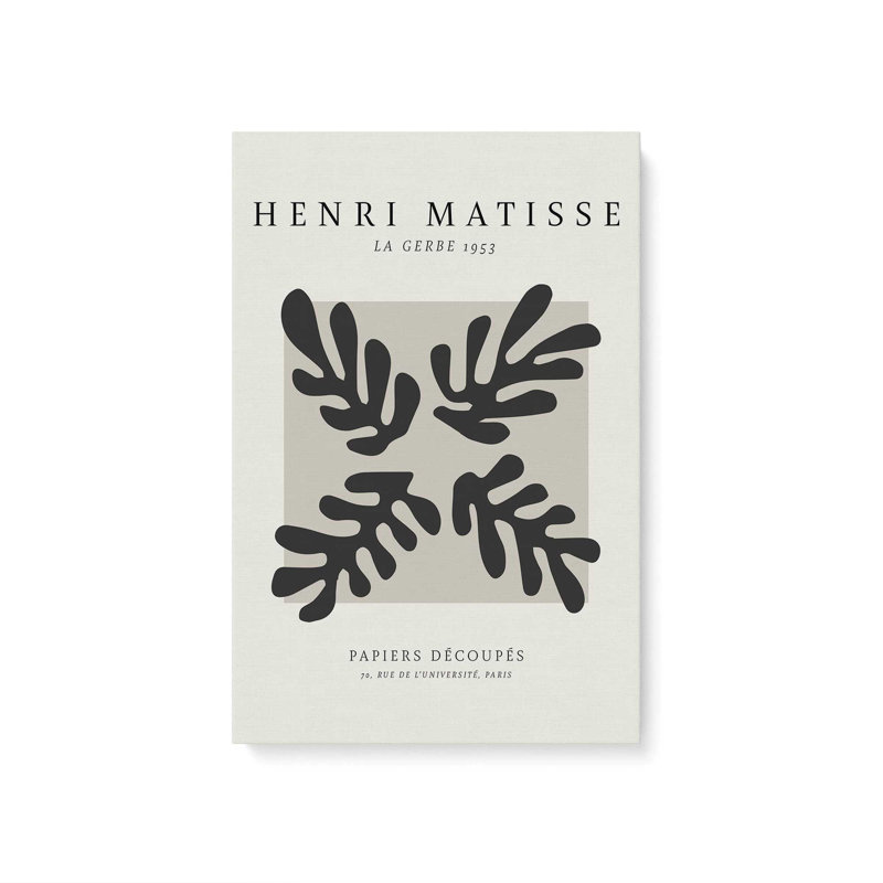 Affiche La Gerbe en noir Matisse, Toile tendue, H 12 po x l 8 po x P 1,25 po