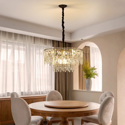 Lustre en cristal noir moderne à 10 lumières pour escalier de salle à manger sans ampoules incluses