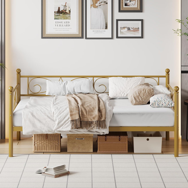 Twin Size Daybed Frame, Metal Sofa Bed Frame, Heavy Duty Metal Slats