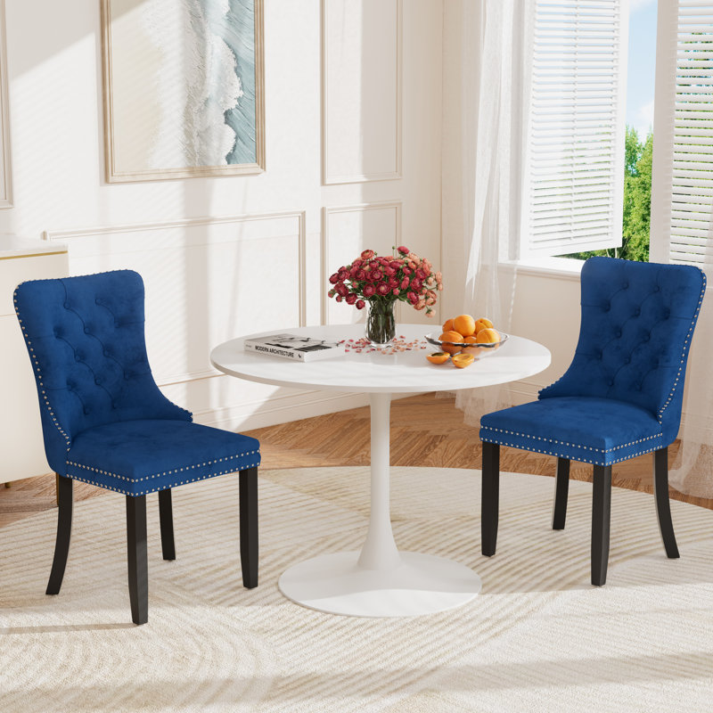Round Pedestal Dining Set with 2 chairs, White/White, Blue