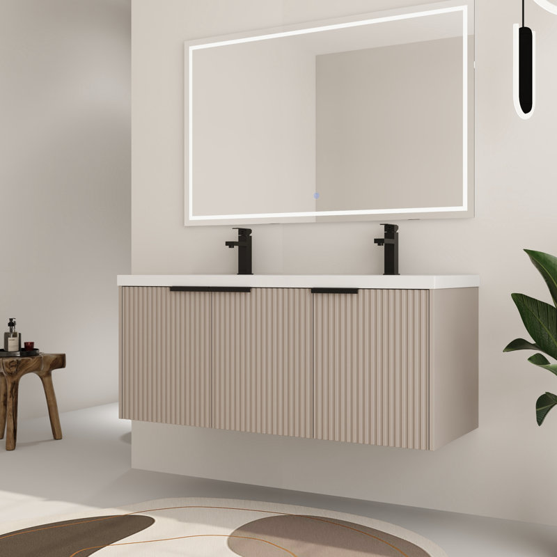 Bathroom Vanity Set with Resin Sink Top, 48", Khaki/Gold Black