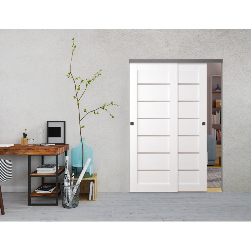 Porte coulissante en bois et verre Alba, 48 po x 80 po, Blanc