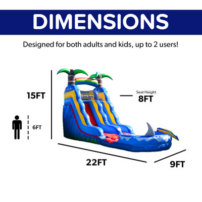 HeroKiddo 15 FT Ocean Shark Commercial Grade Water Slide (with Pool and Blower)