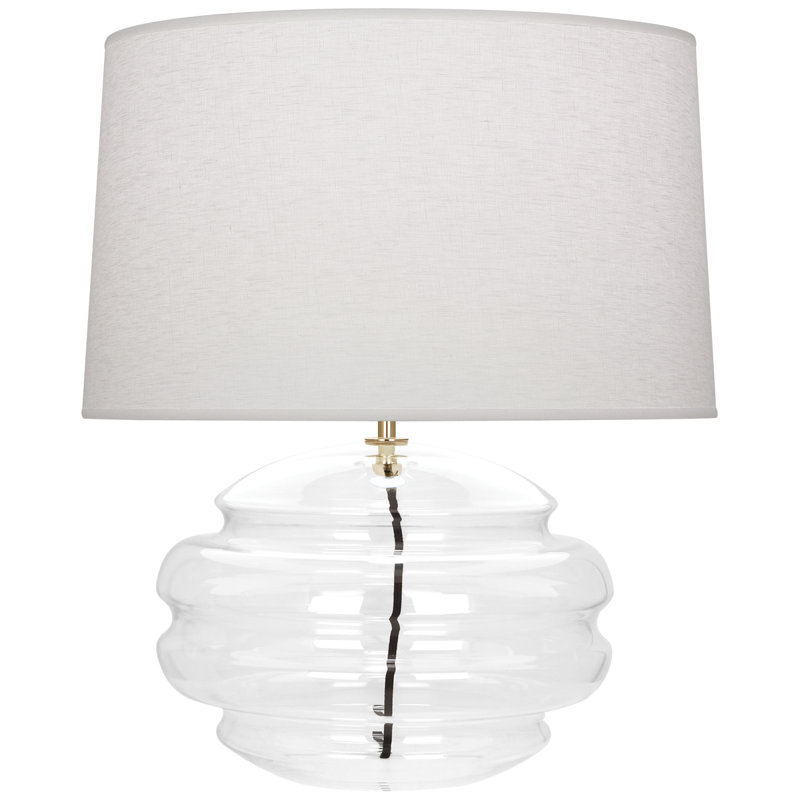 Modern Beehive Glass Table Lamp With Brass Finish - Sculptural Design, Adjustable Brightness, And Oyster Linen Shade, White