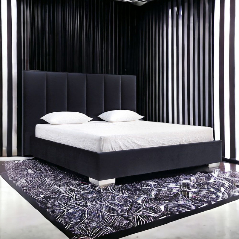 Almanzar Tufted Upholstered Velvet Bed, Queen, Black