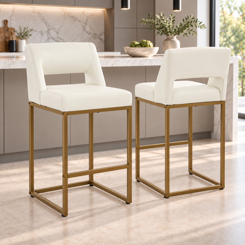 Counter Stool with Steel Frame, Beige-Golden Leg
