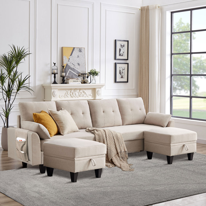 Canapé modulaire rembourré 3 pièces Kurumi, Polyester beige