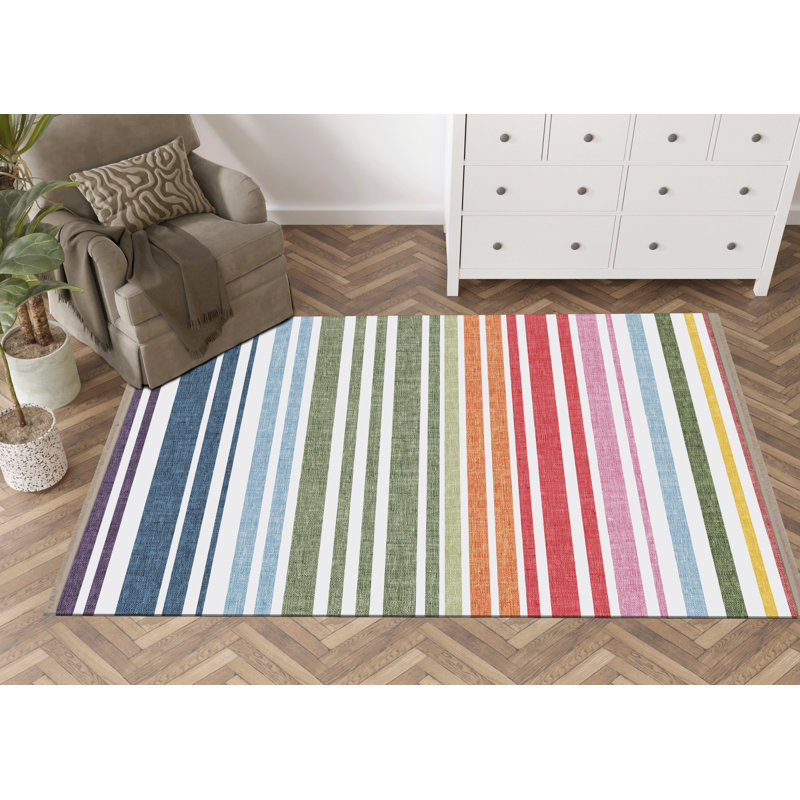 Multi-Colored Stripe Patterned Modern Decorative Rug, Rectangle 3'3.37" x 4'11.06"