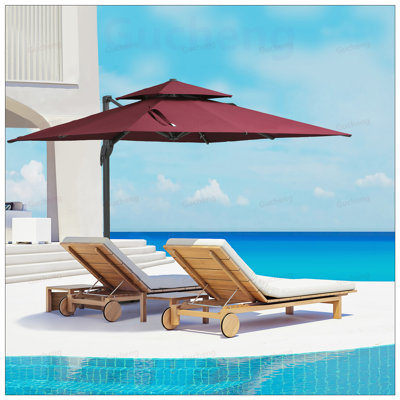 Parasol de patio décalé de 10 pi avec inclinaison et rotation de 360 degrés, base croisée en aluminium, forme carrée, idéal pour les grands meubles d'extérieur