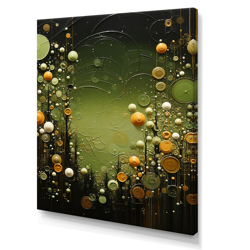 Plantes botaniques vertes abstraites 1 - tachisme, art mural, Toile tendue, H 20 po x l 12 po x P 1 po