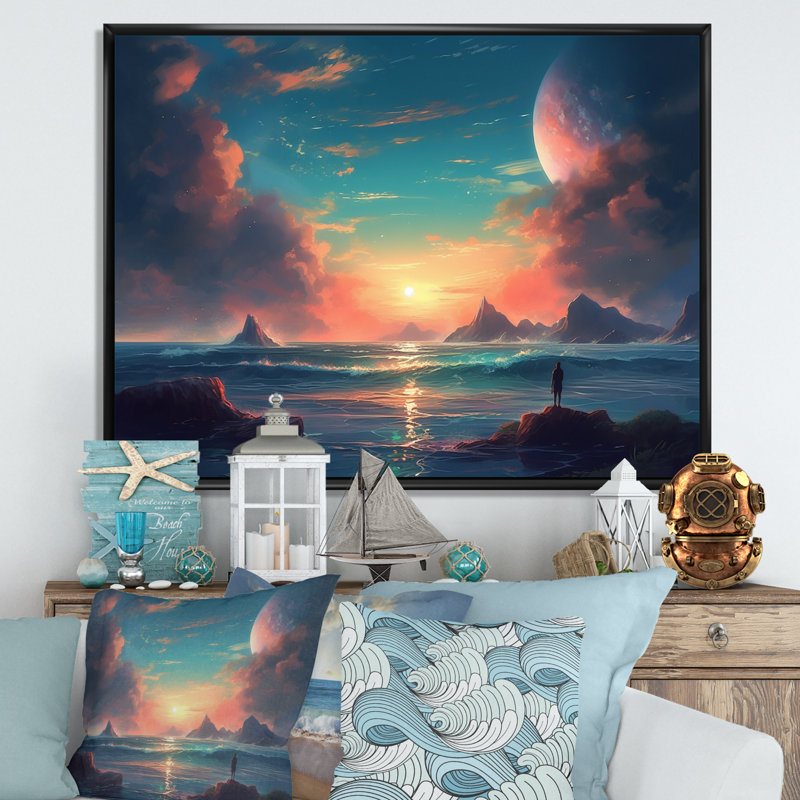 «Coastal Horizon I» sur toile, H 24 po x l 32 po x P 1 po, Cadre flottant noir