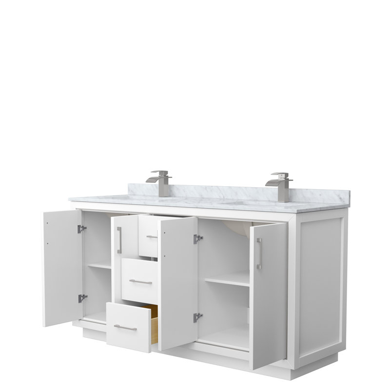 Icon 72" Double Bathroom Vanity Set, White, Satin Bronze, 72"