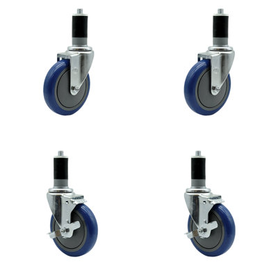 5 Inch Polyurethane Swivel 1-1/2 Inch Expanding Stem Caster Set 2 Brake SCC