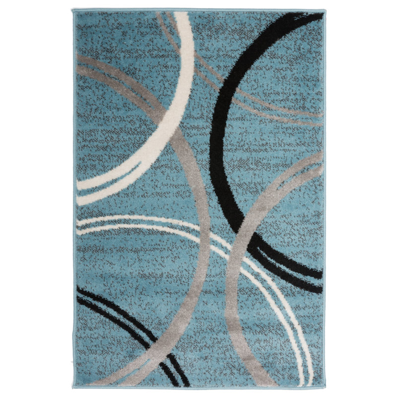 Tapis bleu / gris / noir à motif abstrait Tolchester, Rectangle 2 pi x 3 pi