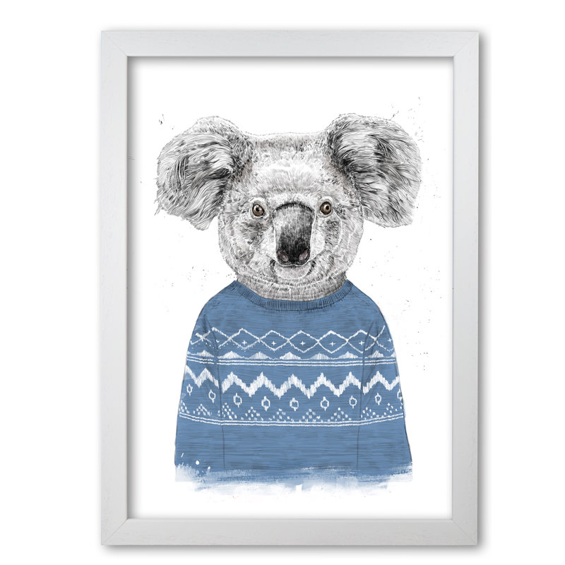 Winter Koala by Mercedes Lopes Charro - Print, 29.7 cm H x 21 cm W x 5 cm D, White Grain
