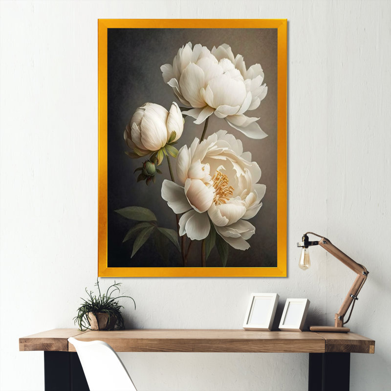 Fleurs de pivoines IV - pivoines, impressions sur toile, H 20 po x l 12 po, Cadre doré