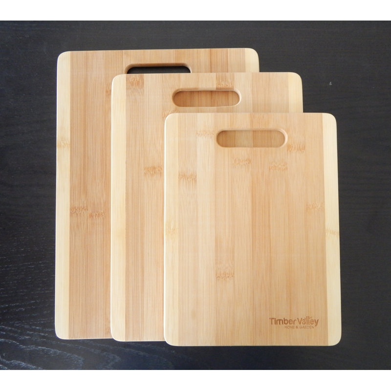 Timber Valley Natural Bamboo 3-Piece Cutting Board Set with Stand