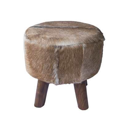 Bonneau 47cm Wide Genuine Leather Round Animal Print Footstool Ottoman