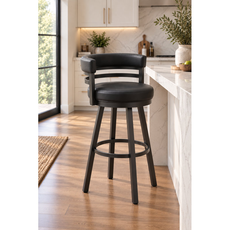 Tabouret de comptoir pivotant 26 po Sunnydale Camden, Onyx Noir Finish & Obsidian Black Leatherette