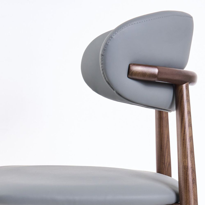 Chaise d'appoint rembourrée en cuir gris (ensemble de 2) avec accoudoirs et dossier en bois massif, 2
