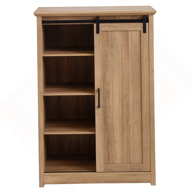 Daneal Farmhouse Dresser with 5 Drawers, Sliding Barn Door and Adjustable Shelves, Oak
